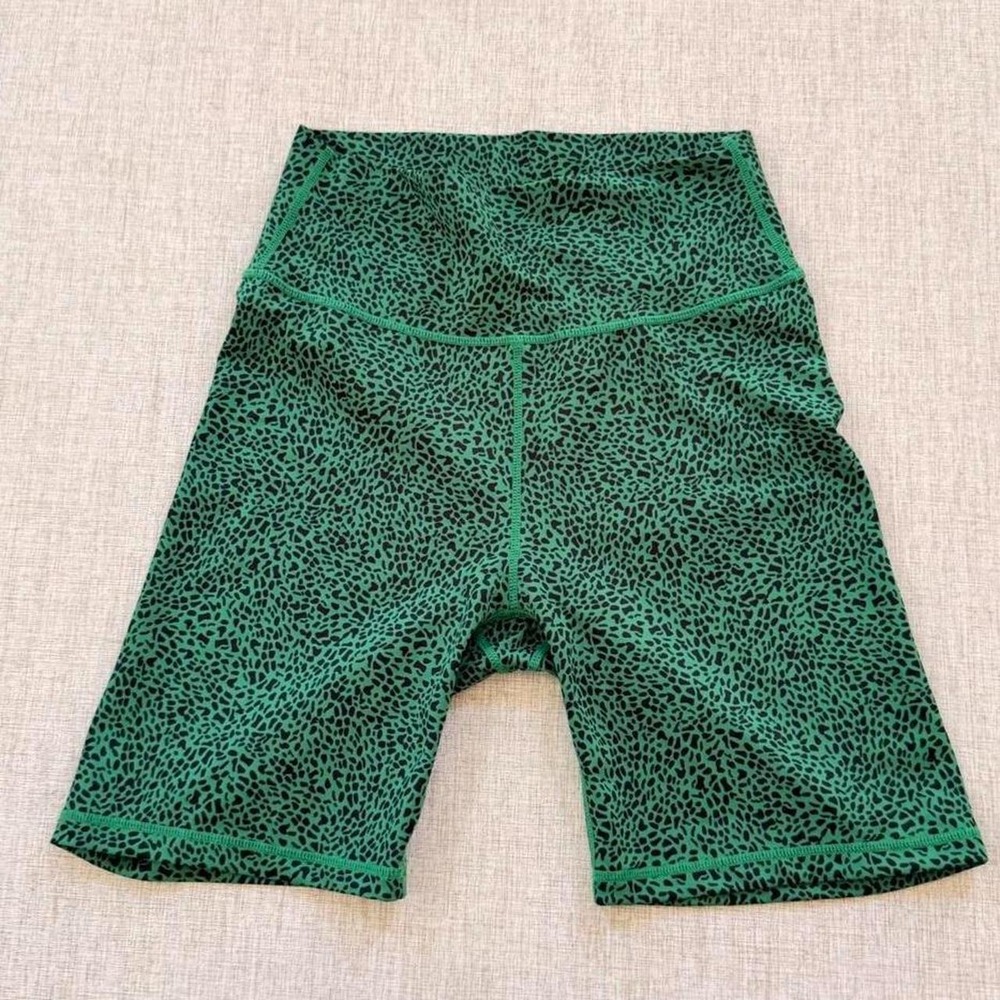 ALLFENIX Biker Shorts Womens Large Whimsigoth Punk green dopamine leopard print